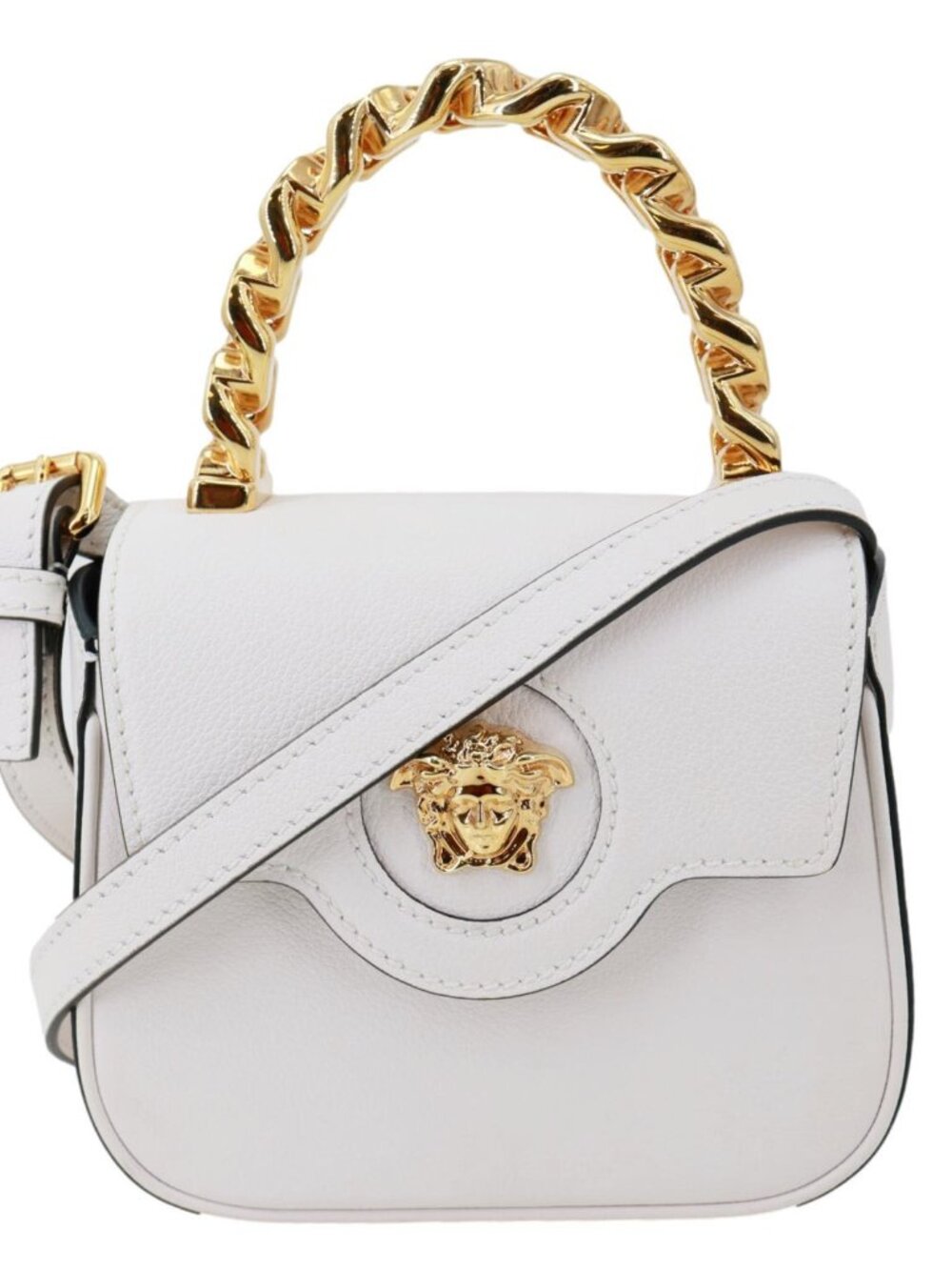 Versace La Medusa Mini Leather Top Handle Shoulder Bag White